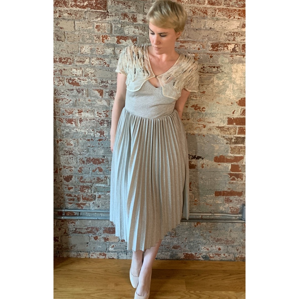 NWT Anthropologie Elevenses Metallic Pleated Dress - Picture 7 of 8